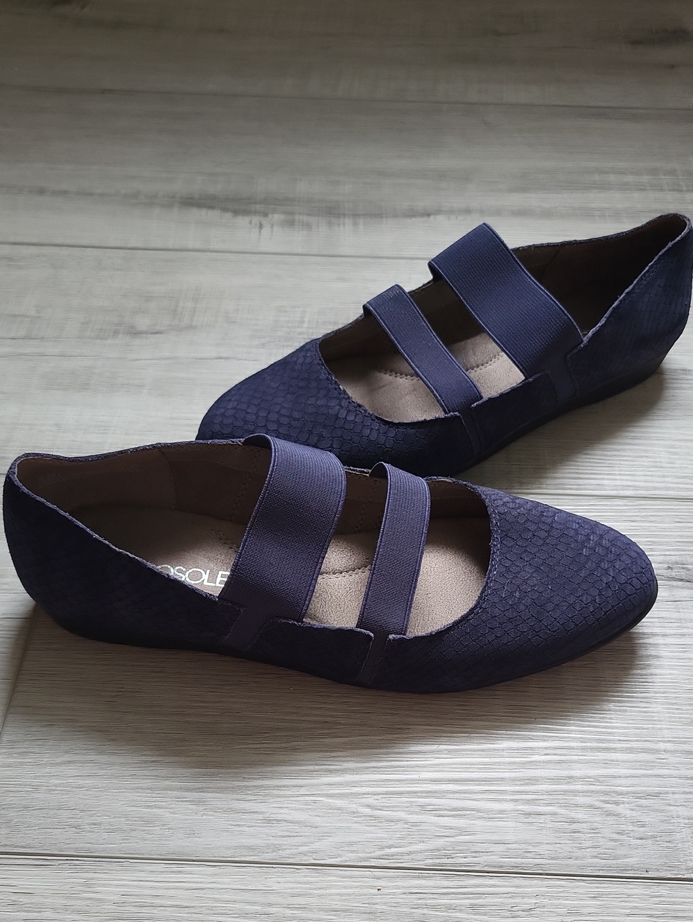 Aerosoles Navy Textured Mary Jane Flats with Dual Elastic Straps - Picture 3 of 10